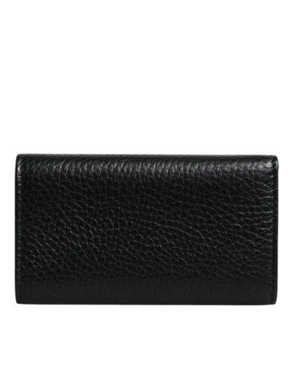 Porte-clés Dolce &amp; Gabbana à trois volets en cuir noir et métal doré avec logo