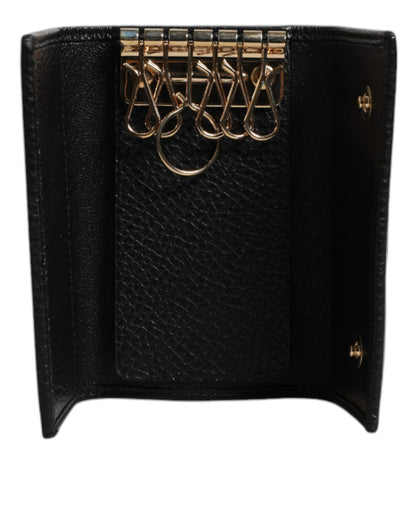 Porte-clés Dolce &amp; Gabbana à trois volets en cuir noir et métal doré avec logo