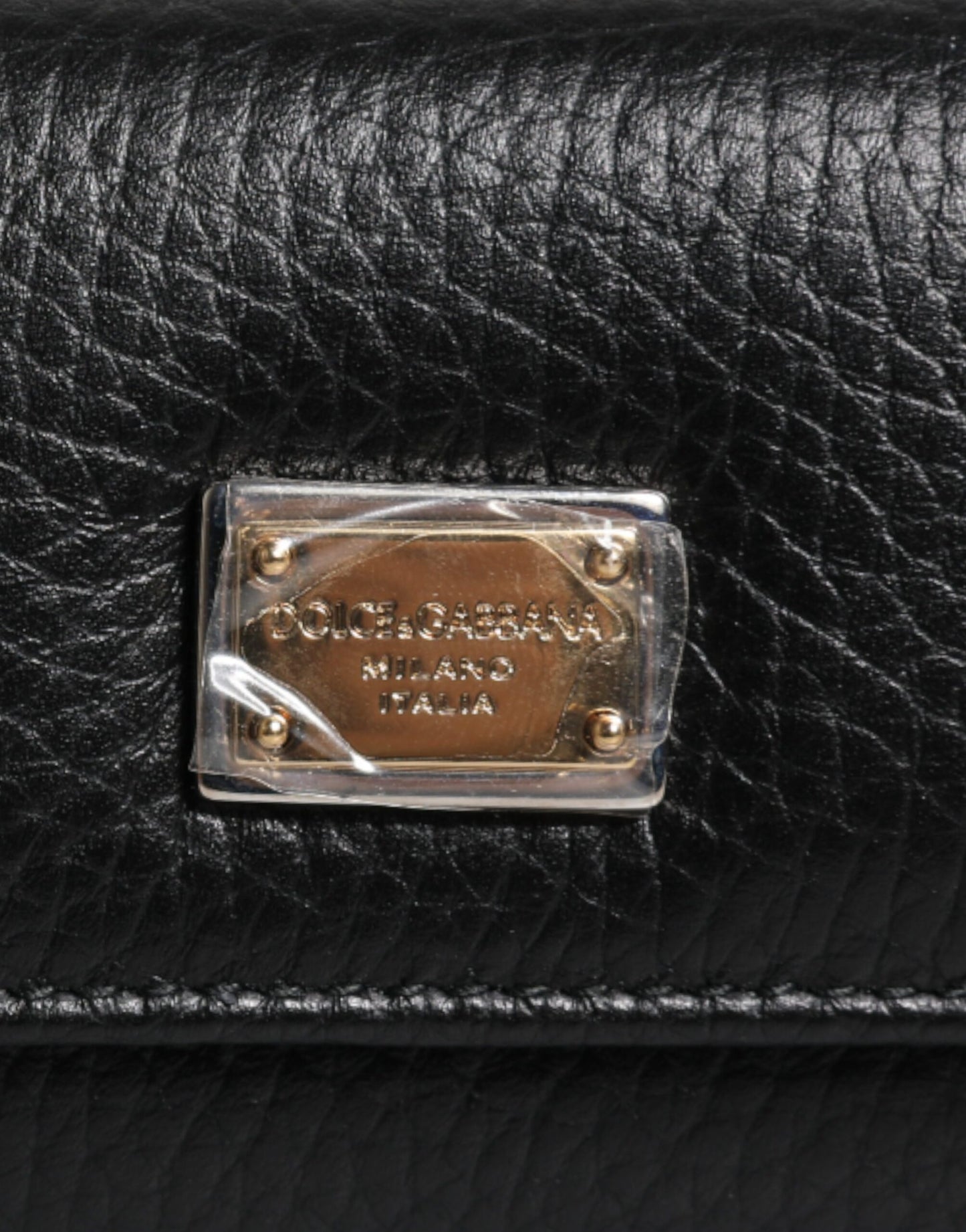 Porte-clés Dolce &amp; Gabbana à trois volets en cuir noir et métal doré avec logo