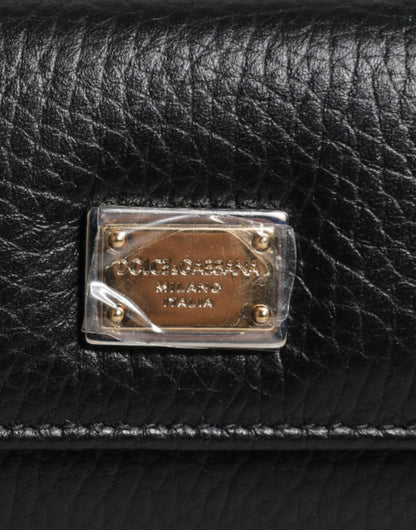 Porte-clés Dolce &amp; Gabbana à trois volets en cuir noir et métal doré avec logo