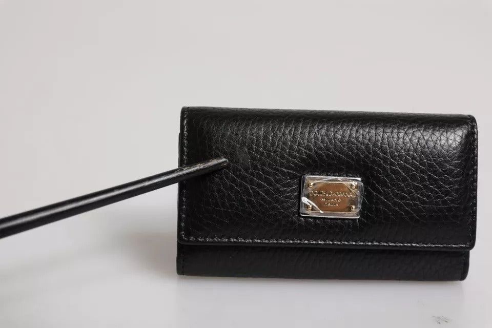 Porte-clés Dolce &amp; Gabbana à trois volets en cuir noir et métal doré avec logo