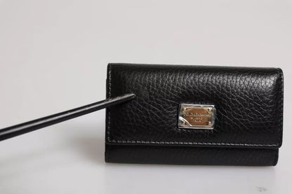 Porte-clés Dolce &amp; Gabbana à trois volets en cuir noir et métal doré avec logo