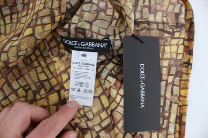 Dolce &amp; Gabbana Multicolor Mosaic Print Silk Blouse T-shirt