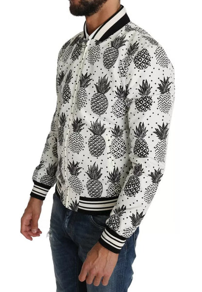 Dolce & Gabbana White Black Pineapple Bomber Coat Jacket by Dolce & Gabbana