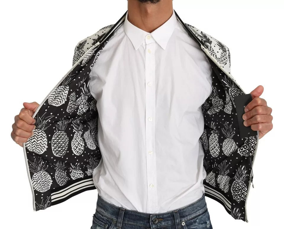 Dolce & Gabbana White Black Pineapple Bomber Coat Jacket by Dolce & Gabbana