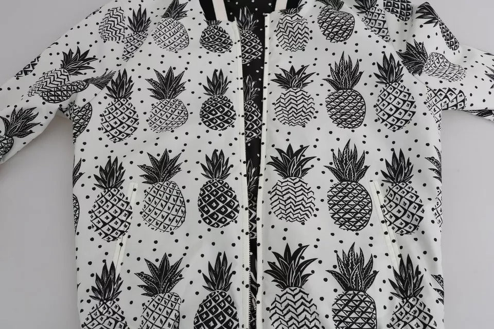 Dolce & Gabbana White Black Pineapple Bomber Coat Jacket by Dolce & Gabbana