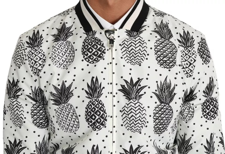Dolce & Gabbana White Black Pineapple Bomber Coat Jacket by Dolce & Gabbana