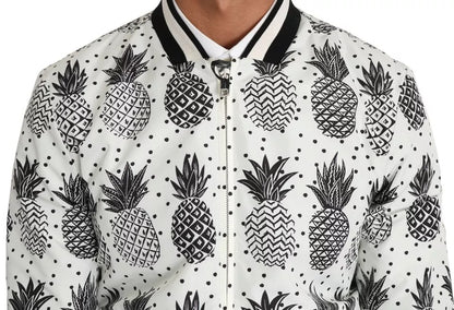 Dolce & Gabbana White Black Pineapple Bomber Coat Jacket by Dolce & Gabbana