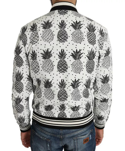 Dolce & Gabbana White Black Pineapple Bomber Coat Jacket by Dolce & Gabbana