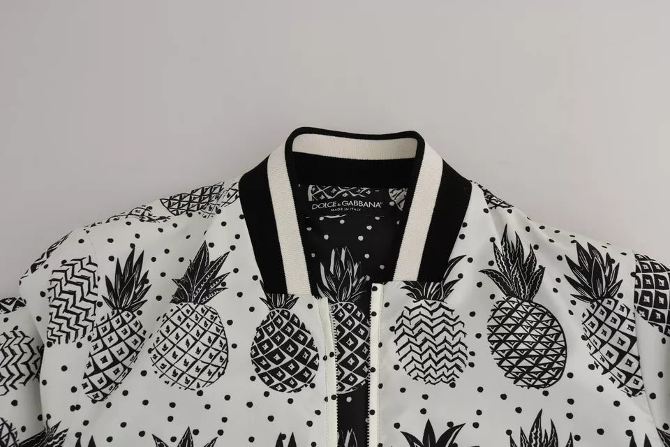 Dolce & Gabbana White Black Pineapple Bomber Coat Jacket by Dolce & Gabbana