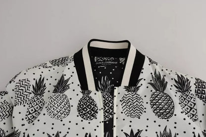 Dolce & Gabbana White Black Pineapple Bomber Coat Jacket by Dolce & Gabbana