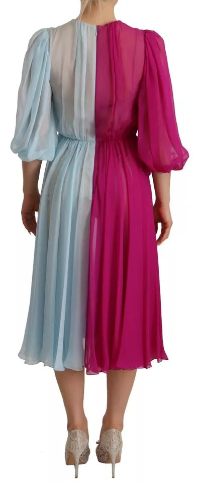 Dolce & Gabbana Fuchsia Light Blue Silk Two Tone Midi Dress by Dolce & Gabbana