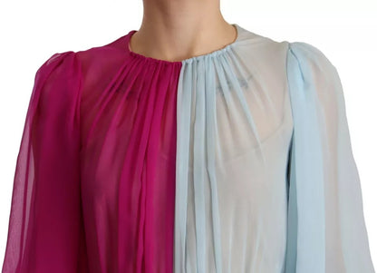 Dolce & Gabbana Fuchsia Light Blue Silk Two Tone Midi Dress by Dolce & Gabbana