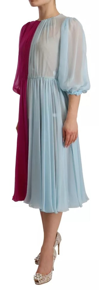 Dolce & Gabbana Fuchsia Light Blue Silk Two Tone Midi Dress by Dolce & Gabbana