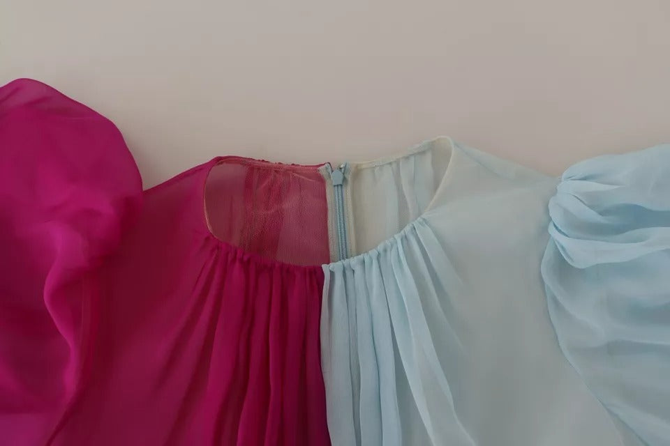 Dolce & Gabbana Fuchsia Light Blue Silk Two Tone Midi Dress by Dolce & Gabbana