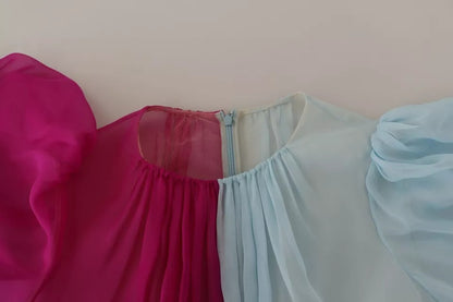 Dolce & Gabbana Fuchsia Light Blue Silk Two Tone Midi Dress by Dolce & Gabbana