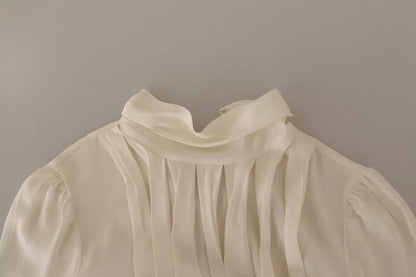 Dolce & Gabbana Off White Silk Long Sleeve Turtle Neck Top by Dolce & Gabbana