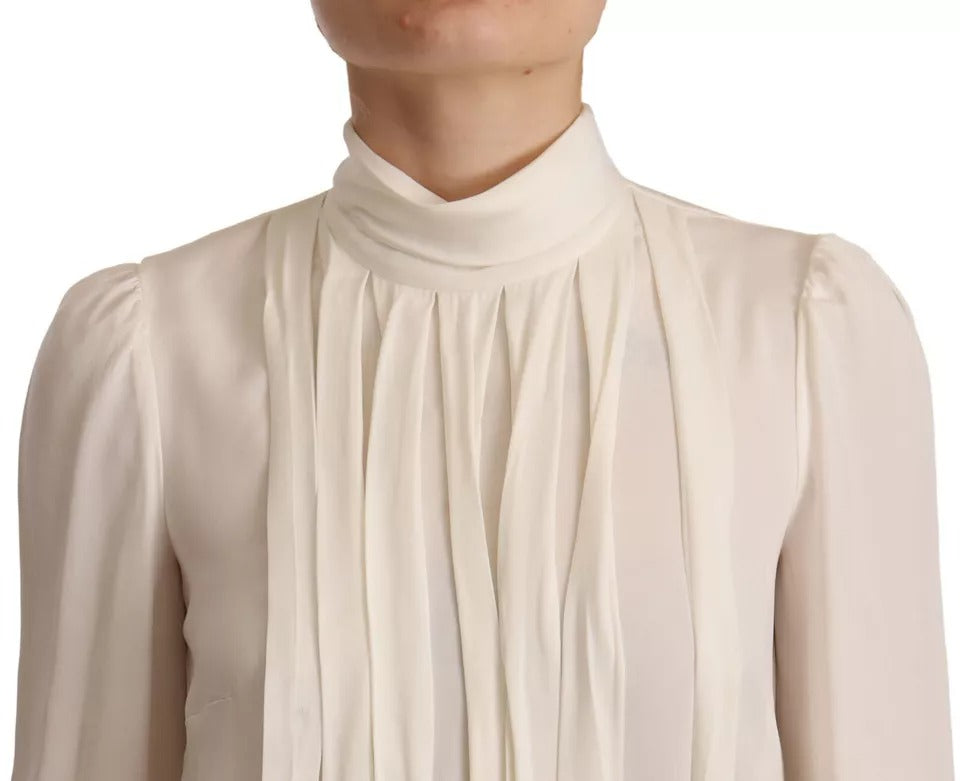 Dolce & Gabbana Off White Silk Long Sleeve Turtle Neck Top by Dolce & Gabbana