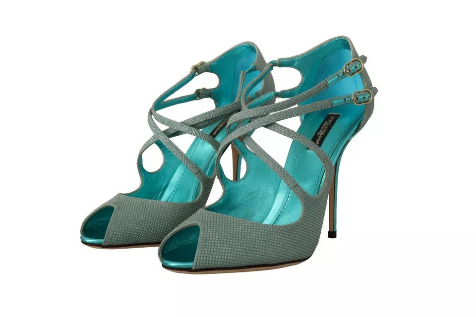 Dolce & Gabbana Blue Glittered Strappy Heels Sandals Shoes by Dolce & Gabbana