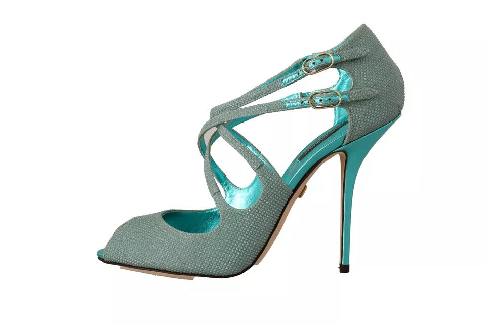 Dolce & Gabbana Blue Glittered Strappy Heels Sandals Shoes by Dolce & Gabbana
