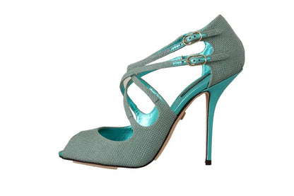 Dolce & Gabbana Blue Glittered Strappy Heels Sandals Shoes by Dolce & Gabbana