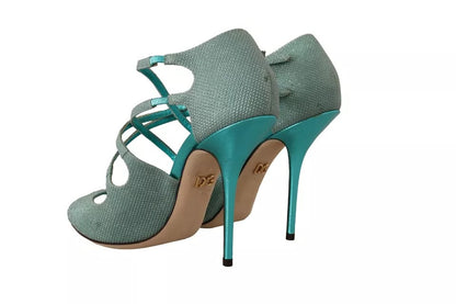 Dolce & Gabbana Blue Glittered Strappy Heels Sandals Shoes by Dolce & Gabbana