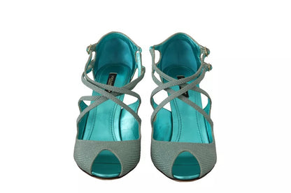 Dolce & Gabbana Blue Glittered Strappy Heels Sandals Shoes by Dolce & Gabbana