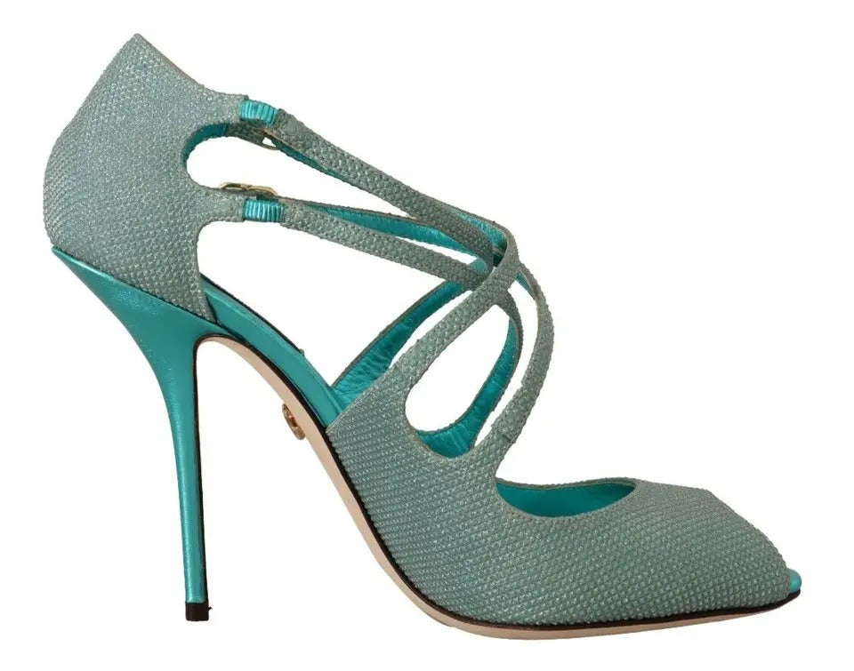 Dolce & Gabbana Blue Glittered Strappy Heels Sandals Shoes by Dolce & Gabbana