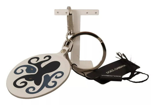 Porte-clés Dolce &amp; Gabbana en cuir blanc imprimé métal argenté