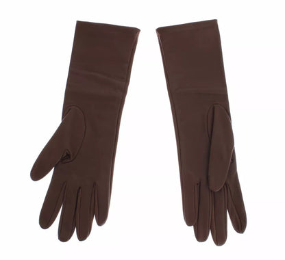Dolce &amp; Gabbana Brown Leather Wrist Slim Women Gloves