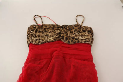 Dolce & Gabbana Brown Leopard Red Tulle Sheath Midi Dress by Dolce & Gabbana