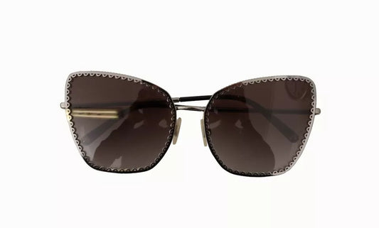 Dolce & Gabbana DG2212 Black Silver Oval Metal Frame Lace Logo Sunglasses by Dolce & Gabbana