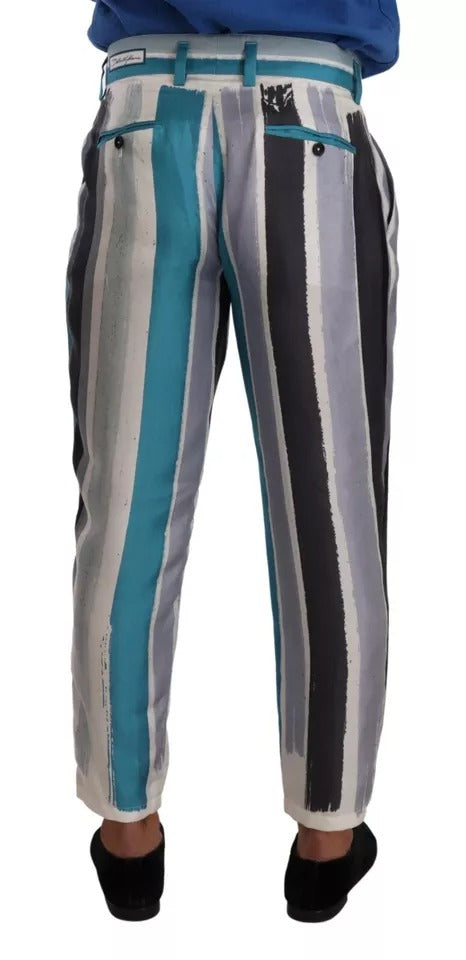 Dolce & Gabbana Blue Striped Silk Tapered Pants by Dolce & Gabbana