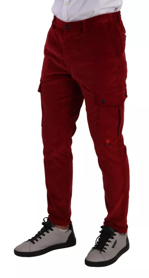 Dolce & Gabbana Red Corduroy Cotton Cargo Skinny Pants by Dolce & Gabbana
