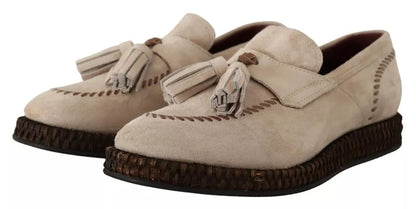 Mocassins beiges Dolce &amp; Gabbana à enfiler en cuir pour homme