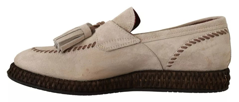 Mocassins beiges Dolce &amp; Gabbana à enfiler en cuir pour homme