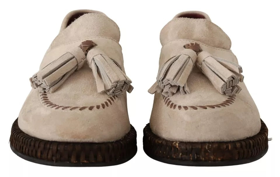 Mocassins beiges Dolce &amp; Gabbana à enfiler en cuir pour homme