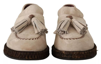 Mocassins beiges Dolce &amp; Gabbana à enfiler en cuir pour homme