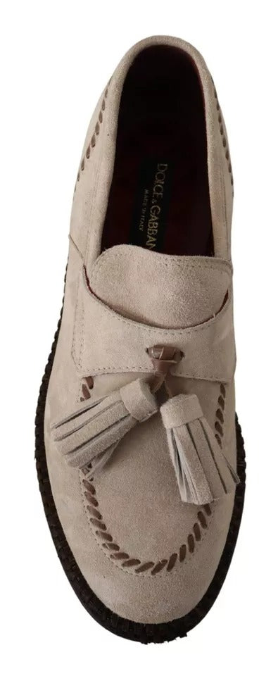 Mocassins beiges Dolce &amp; Gabbana à enfiler en cuir pour homme