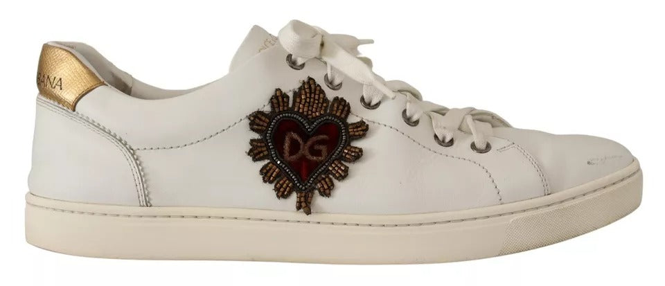 Dolce & Gabbana White Leather Heart Low Top Casual Sneakers Shoes by Dolce & Gabbana