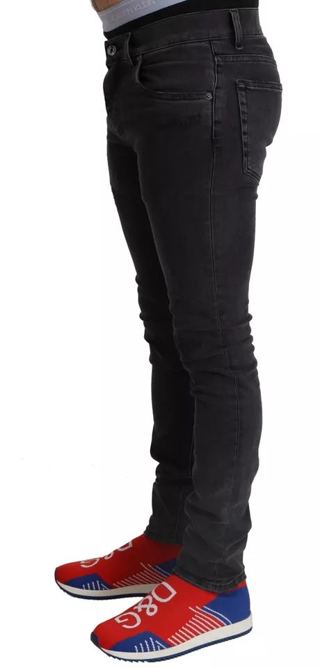 Dolce & Gabbana Gray Running Denim Stretch Logo Skinny Jeans by Dolce & Gabbana