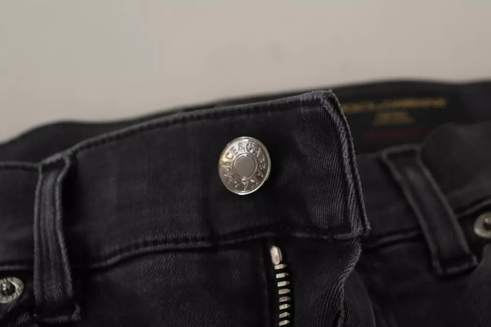 Dolce & Gabbana Gray Running Denim Stretch Logo Skinny Jeans by Dolce & Gabbana