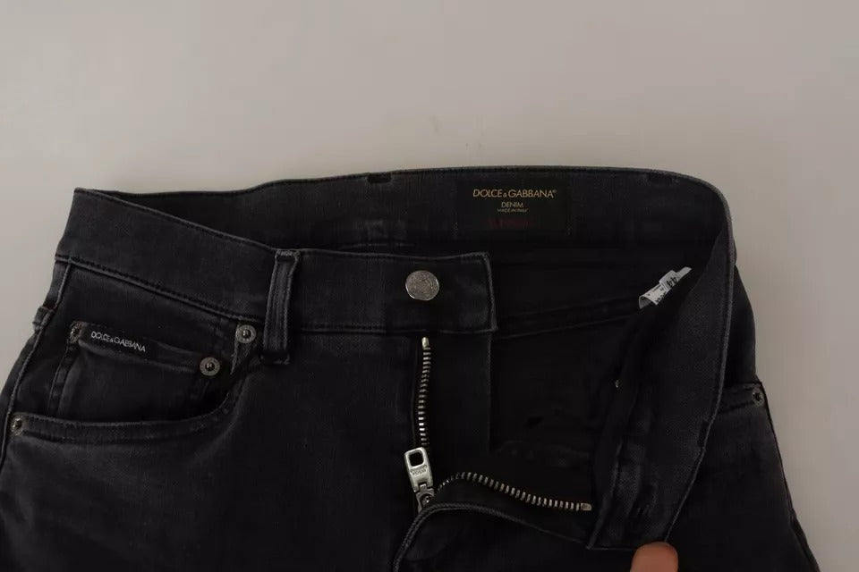 Dolce & Gabbana Gray Running Denim Stretch Logo Skinny Jeans by Dolce & Gabbana