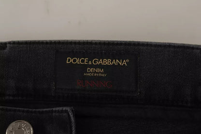 Dolce & Gabbana Gray Running Denim Stretch Logo Skinny Jeans by Dolce & Gabbana