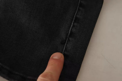 Dolce & Gabbana Gray Running Denim Stretch Logo Skinny Jeans by Dolce & Gabbana