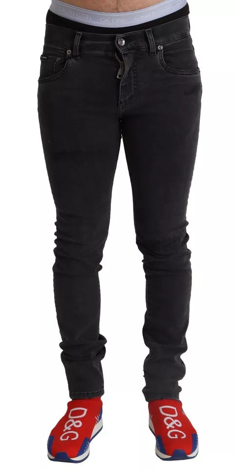 Dolce & Gabbana Gray Running Denim Stretch Logo Skinny Jeans by Dolce & Gabbana