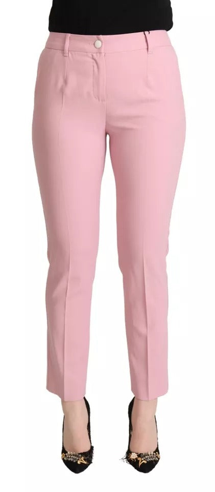 Dolce & Gabbana Pink Wool Mid Waist Tapered Pants by Dolce & Gabbana