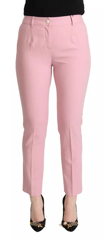 Dolce & Gabbana Pink Wool Mid Waist Tapered Pants by Dolce & Gabbana