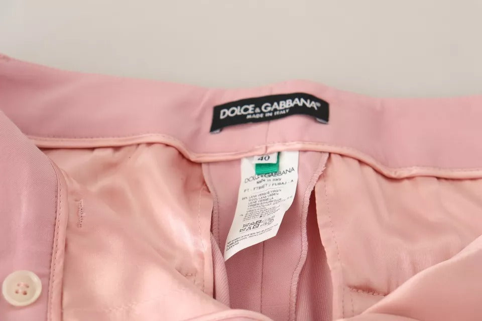 Dolce & Gabbana Pink Wool Mid Waist Tapered Pants by Dolce & Gabbana