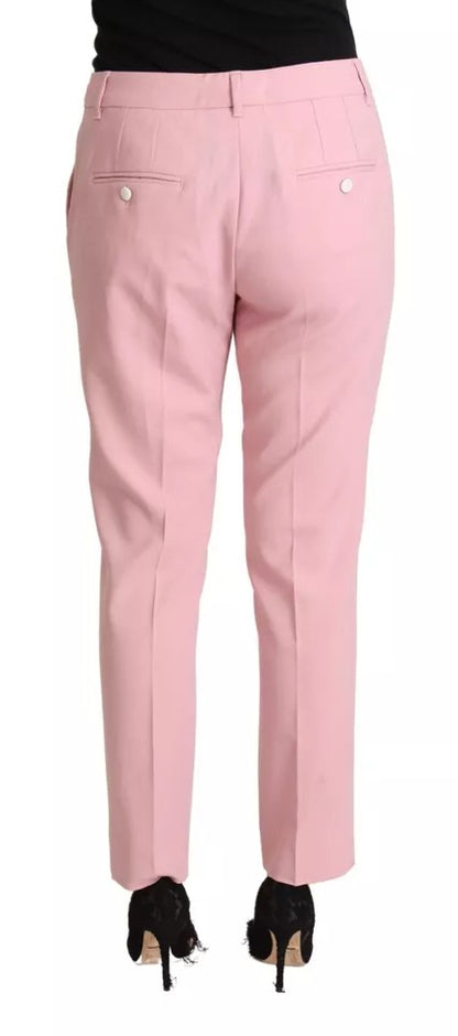 Dolce & Gabbana Pink Wool Mid Waist Tapered Pants by Dolce & Gabbana